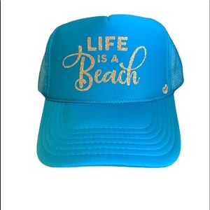 New Life Is A Beach Mother Trucker Adjustable Snapback Cap Turquoise